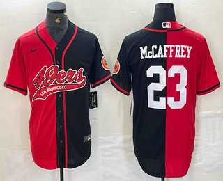 Mens San Francisco 49ers #23 Christian McCaffrey Red Black Two Tone Cool Base Stitched Baseball Jersey->->NFL Jersey